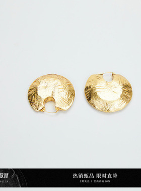 ZHUCHONGYUN夏季金色手工雕刻磨痕肌理圆形耳环
