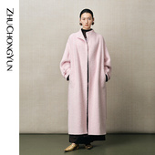 ZHUCHONGYUN2025冬新款 长款 毛绒绑带大衣宽松廓形外套