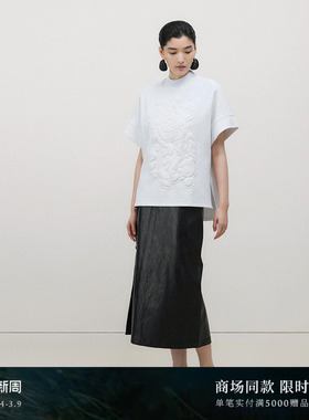 ZHUCHONGYUN春季白色宽松趣味贴布绣东方感花稿短袖上衣