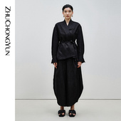茧型配腰带长裤 ZHUCHONGYUN夏季 东方感时尚 子