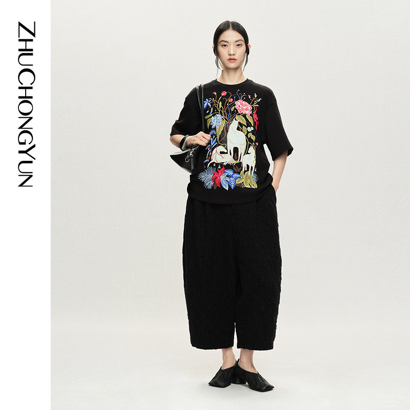 ZHUCHONGYUN2025冬新款宽松直筒提花肌理休闲裤,女装/女士精品,休闲裤,淘宝优惠券,粉丝福利购,淘宝优惠卷