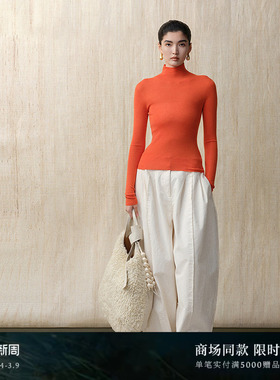 ZHUCHONGYUN冬季简约高领修身橙色山羊绒针织打底内搭上衣