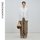条纹肌理设计配串珠腰带亚麻长裤 ZHUCHONGYUN夏季 宽松时尚