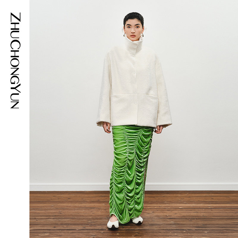 ZHUCHONGYUN冬季米白时尚简约配口袋宽松落肩直身羊毛外套,女装/女士精品,短外套,淘宝优惠券,粉丝福利购,淘宝优惠卷