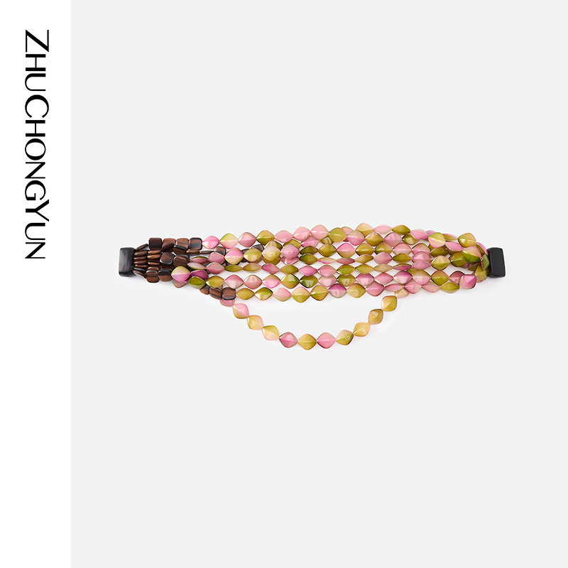 ZHUCHONGYUN2026春新款葱粉双色树脂花梨木多层串珠项链,饰品/流行首饰/时尚饰品新,项链,淘宝优惠券,粉丝福利购,淘宝优惠卷