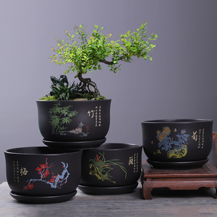 新中式 多肉拼盘盆 花盆陶瓷大号清仓桌面轻奢透气盆景盆紫砂釉特价