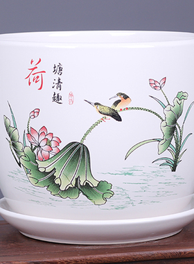 特大号花盆陶瓷大号清仓带托盘特价创意个性阳台室内加厚白色绿植