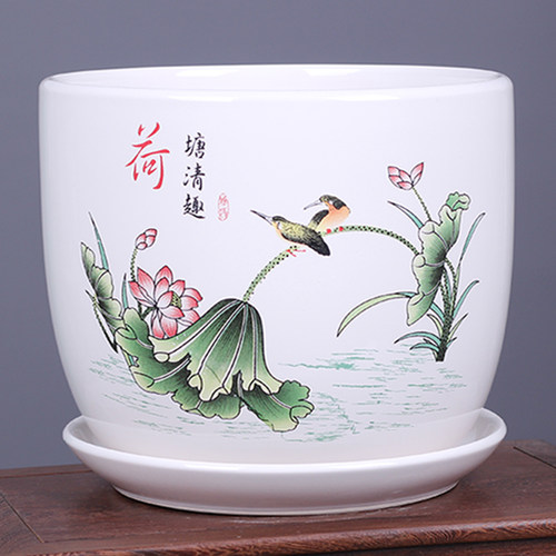 清仓带托盘特价个性白色花盆陶瓷