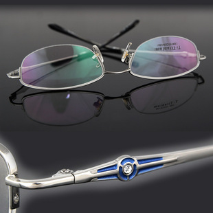 PURETITANIUM超轻纯钛银色椭圆近视半框眼镜框防蓝光眼睛架男女