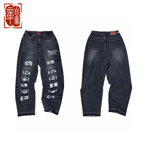 RHIME USA 23FW Logo Patchwork Denim Pants 洗旧破坏牛仔裤