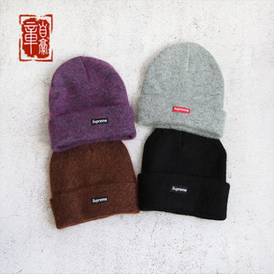 章自豪现货FW24 SUPREME Mohair Beanie马海毛小标贴布冷帽线帽冬