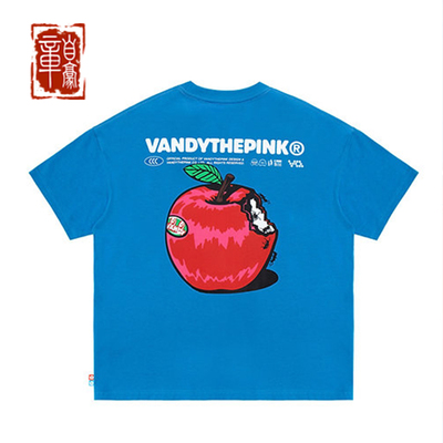 章自豪vandythepink 25ss春夏新款蓝色苹果短袖T恤宽松休闲情侣T