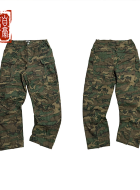 章自豪 GLOBALVALLY 秋冬新款水墨迷彩口袋直筒宽松工装长裤子男