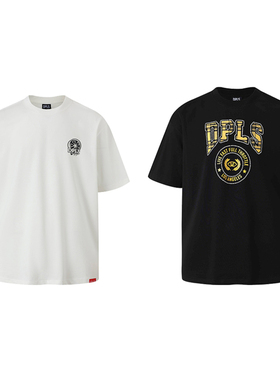 章自豪 DPLS 联名款黄色LOGO徽章印花宽松休闲短袖T恤 男女情侣款