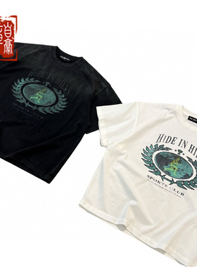 Hide in Hills 24FW 运动俱乐部裂纹彩绘Logo做旧短袖T恤