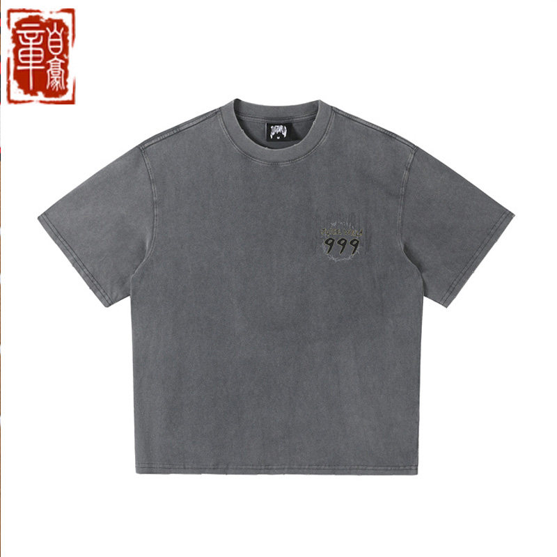 章自豪juice wrld 25SS黄色字体启示录999短袖T恤灰色男女同款Tee