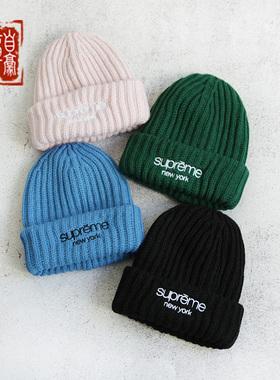 章自豪现货FW24 SUPREME Classic Ribbed Beanie粗罗纹厚冷帽线帽