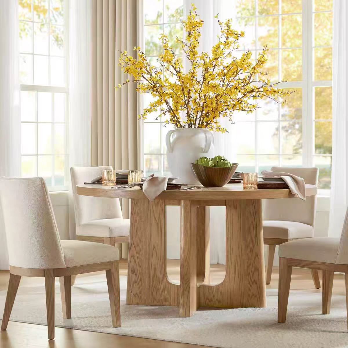 奇点家具HH美式乡村轻复古风全实木餐桌餐厅家具圆方形餐桌椅定制