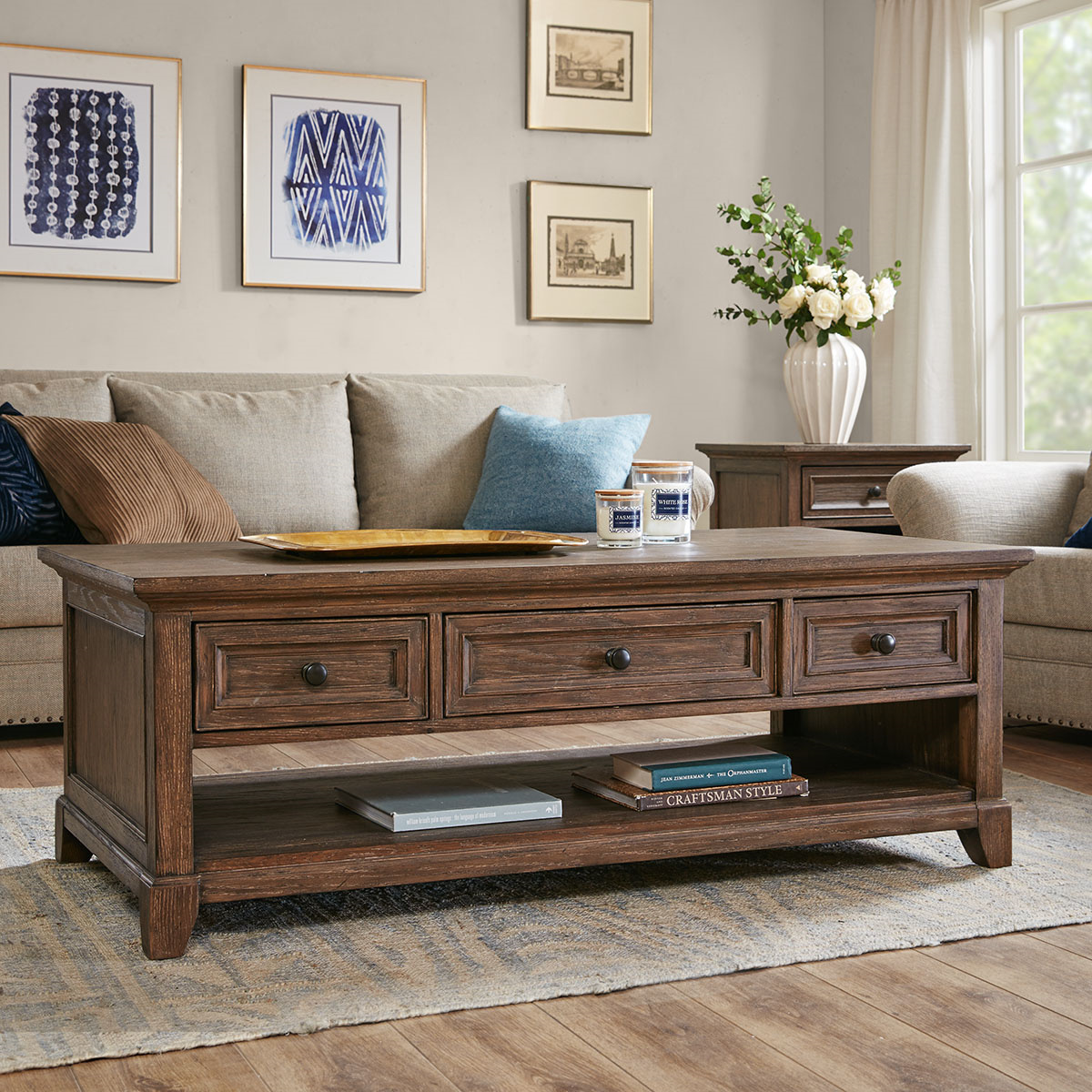 奇点家具HH美式乡村轻复古实木茶几客厅简约现代全实木咖啡桌茶几