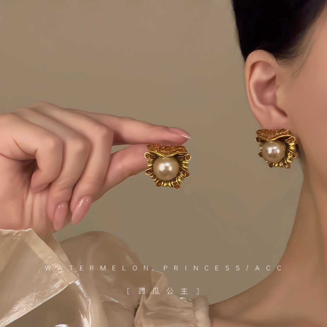 「中古花贝」复古珍珠耳钉女高级感轻奢法式耳环个性独特设计耳饰