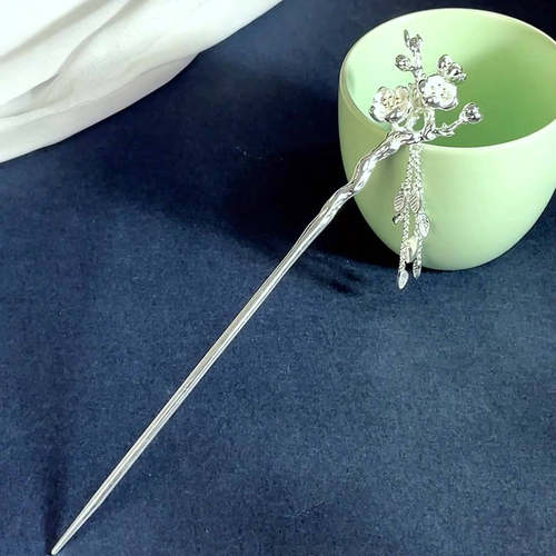 梅花发簪十二花神流苏簪子中国古风发钗汉服古装做旧发饰镀银簪子