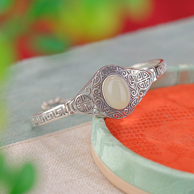 复古做旧吉祥回纹蛋面手链女镂空时尚简约手镯民族风古风手环饰品