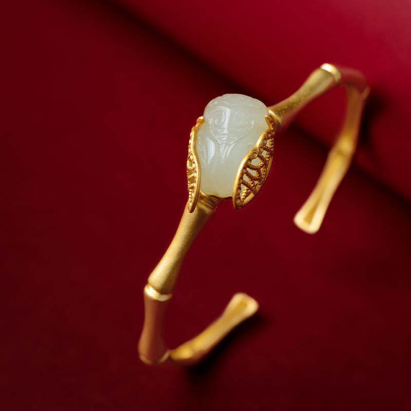 【蝉意】中国风竹节手镯手链女款镀金色镯子复古开口手环饰品