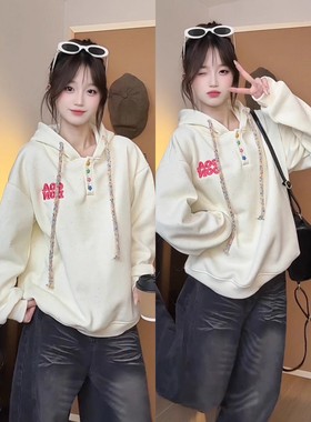 美式潮流彩色星星扣连帽卫衣女冬季新款Superfire小个子宽松外套