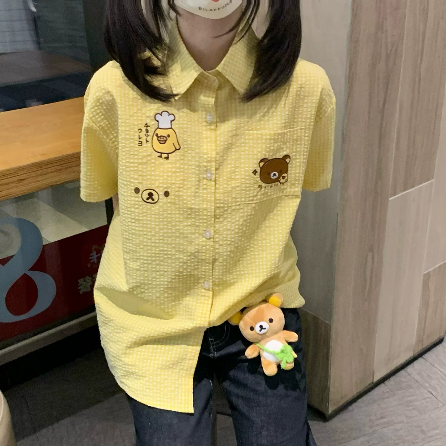 日系可爱亚萌感格子短袖衬衫上衣