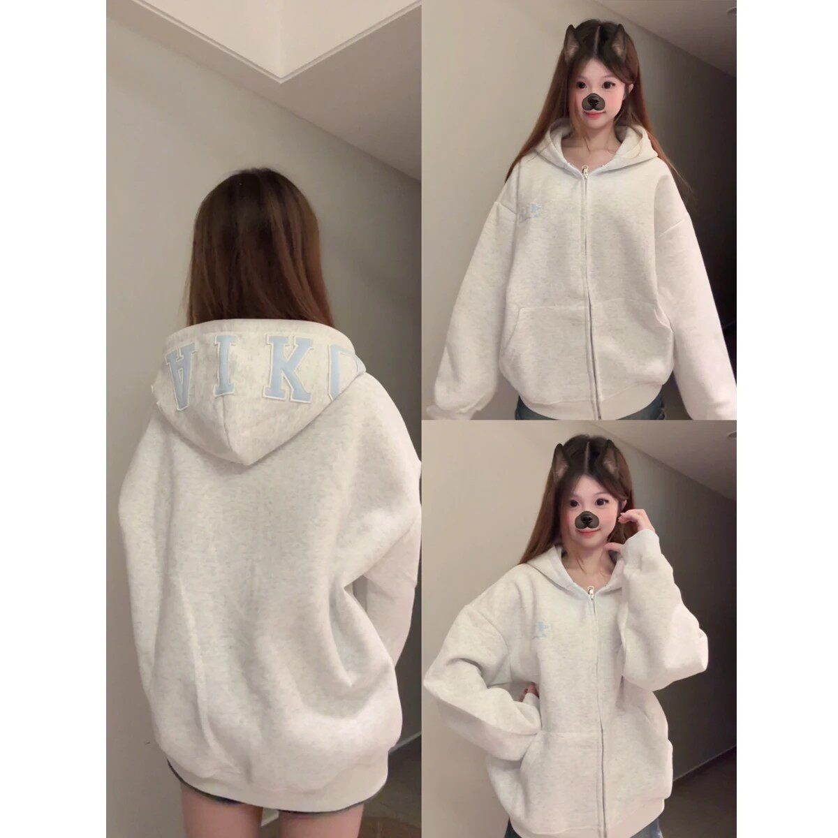 美式潮流字母贴布刺绣灰色卫衣女