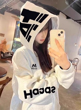 Hands国潮嘻哈Rap字母植绒刺绣连帽卫衣冬季新款重磅情侣同款外套