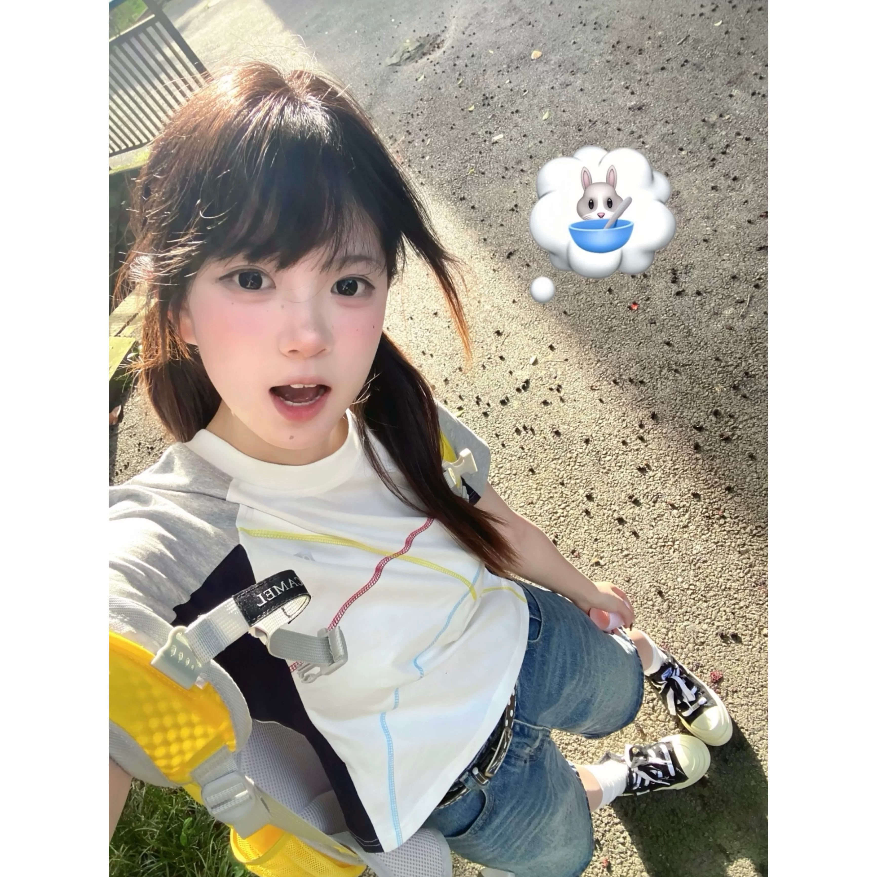 美式撞色彩色条纹拼接短袖t恤女