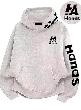Hands国潮重磅字母植绒刺绣连帽卫衣冬季新款嘻哈Rap情侣同款外套