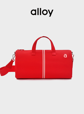 alloy乐几新款圆筒包斜挎时尚运动尼龙红色旅行大容量健身包