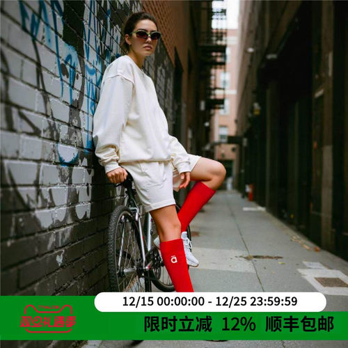 alloy时尚运动休闲长筒袜红色跑步中筒袜压缩骑行袜小腿袜