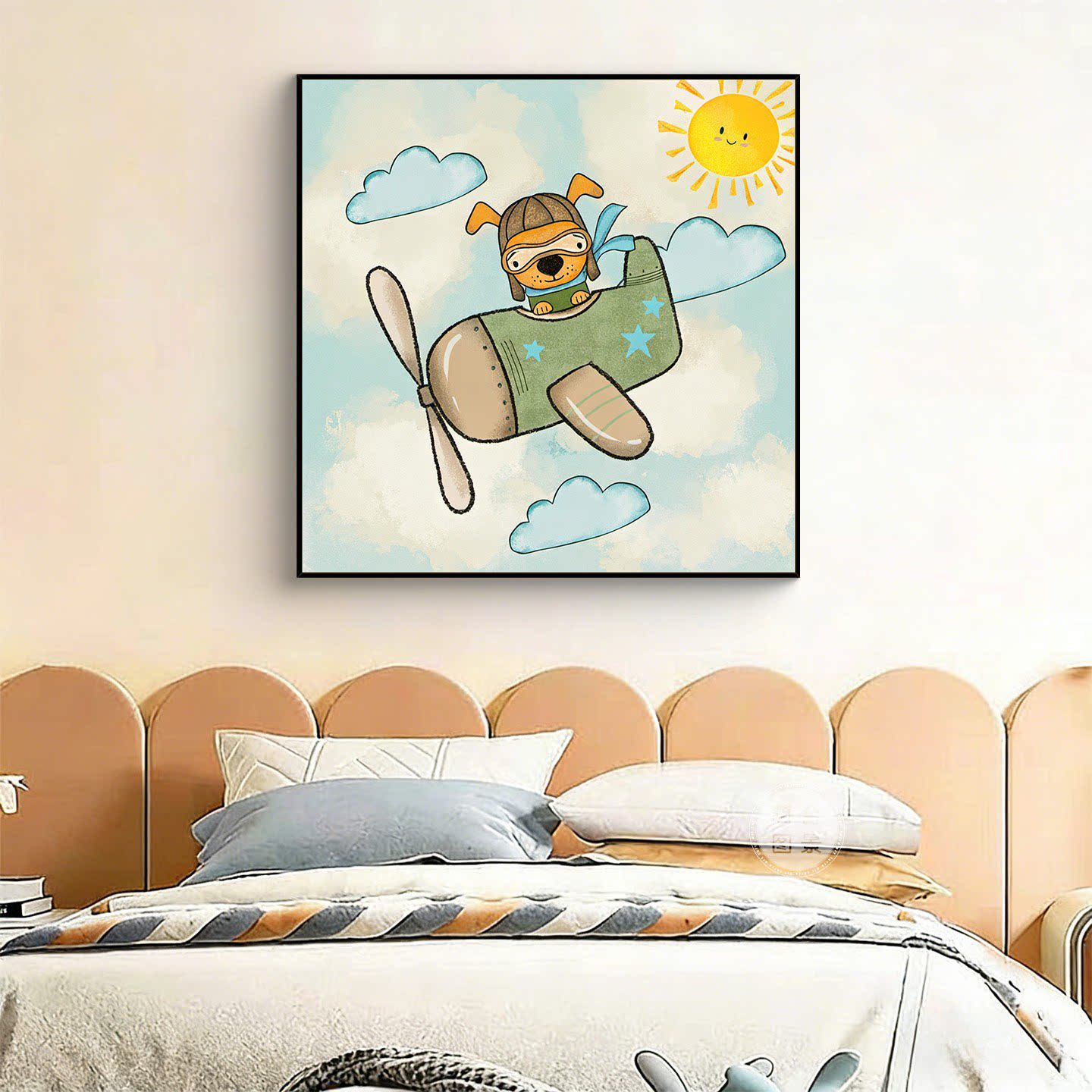 兰台图景卡通飞机小狗儿童房装饰画客厅现代简约玄关走廊卧室壁画