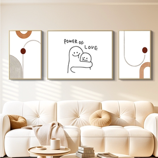 简笔画客厅沙发背景墙装饰画北欧风简约抽象组合挂画奶油风三联画
