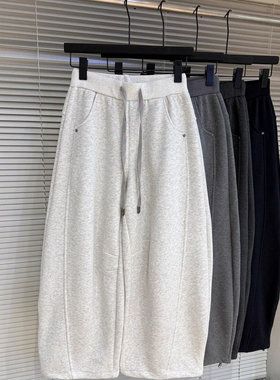 奥特莱斯~大牌撤柜韩版百搭气质慵懒抽绳高腰显瘦直筒束脚休闲裤