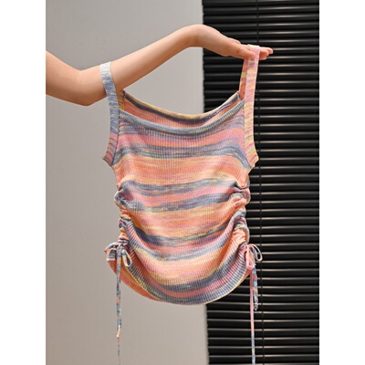 多巴胺彩色条纹针织吊带背心女