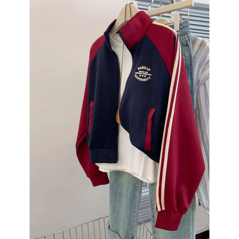 奥特莱斯~清仓捡漏美式插肩polo领拉链卫衣女宽松小个子开衫外套