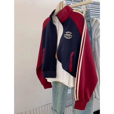 奥特莱斯~清仓捡漏美式插肩polo领拉链卫衣女宽松小个子开衫外套