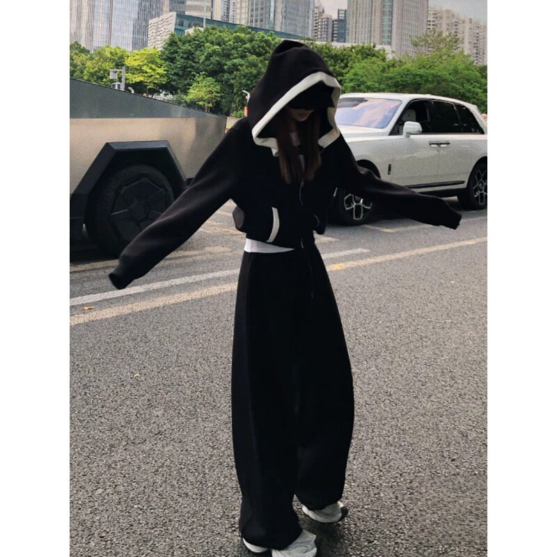 清仓捡漏~撤柜尾单设计感连帽卫衣运动套装女宽松显瘦休闲两件套