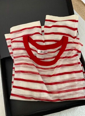 奥特莱斯~撤柜女装韩系红色条纹薄款防晒罩衫女秋季独特宽松上衣