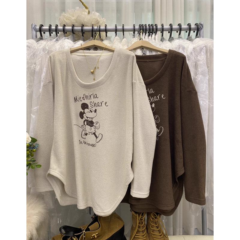 韩版时尚气质卡通印花长袖T恤女