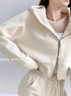 奥特莱斯~清仓捡漏修身运动连帽短款卫衣女春秋宽松微廓拉链外套