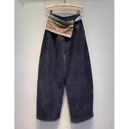 藏青色加绒加厚休闲弯刀裤女2025