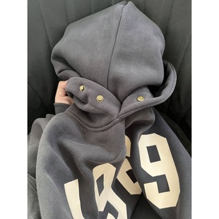 奥特莱斯~清仓捡漏欧美高街oversize加绒加厚连帽卫衣外套女冬季