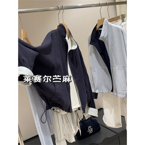 新款立领短款抽绳夹克外套女潮