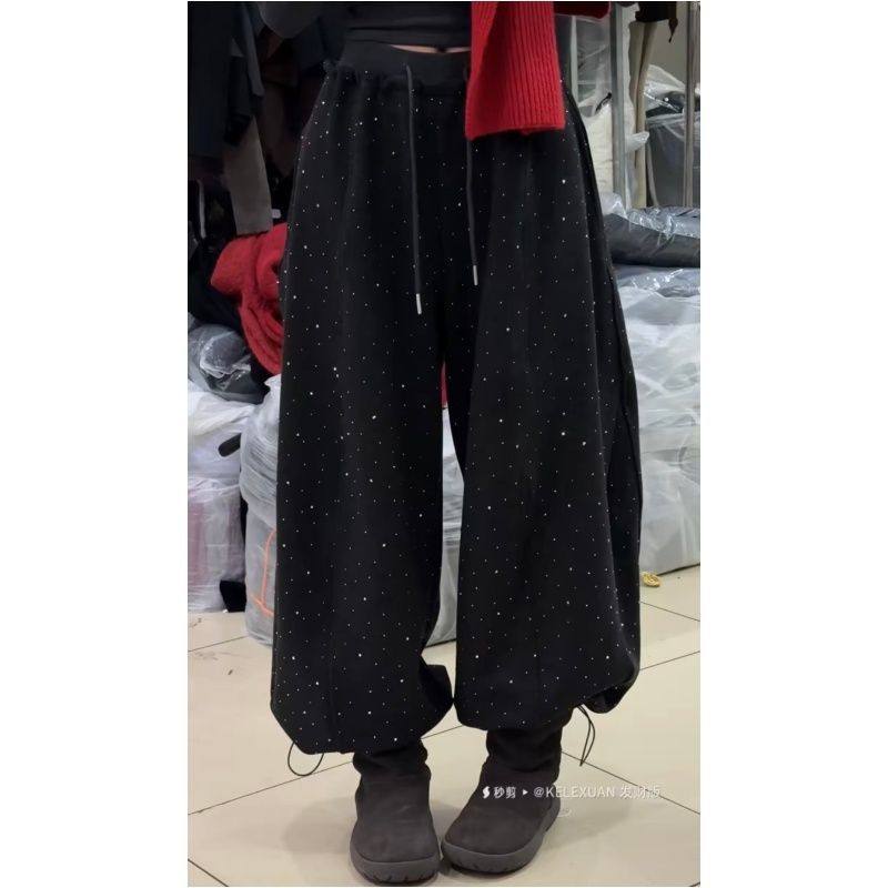 奥特莱斯~大牌余单韩版宽松显瘦带钻直筒阔腿弯刀加绒加厚爵士裤,女装/女士精品,大码裤装,淘宝优惠券,粉丝福利购,淘宝优惠卷