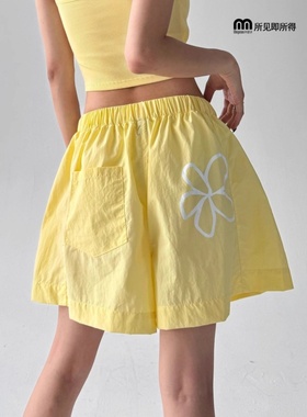 奥特莱斯~清仓夏日捡漏多巴胺休闲运动短裤女花朵图案速干阔腿裤